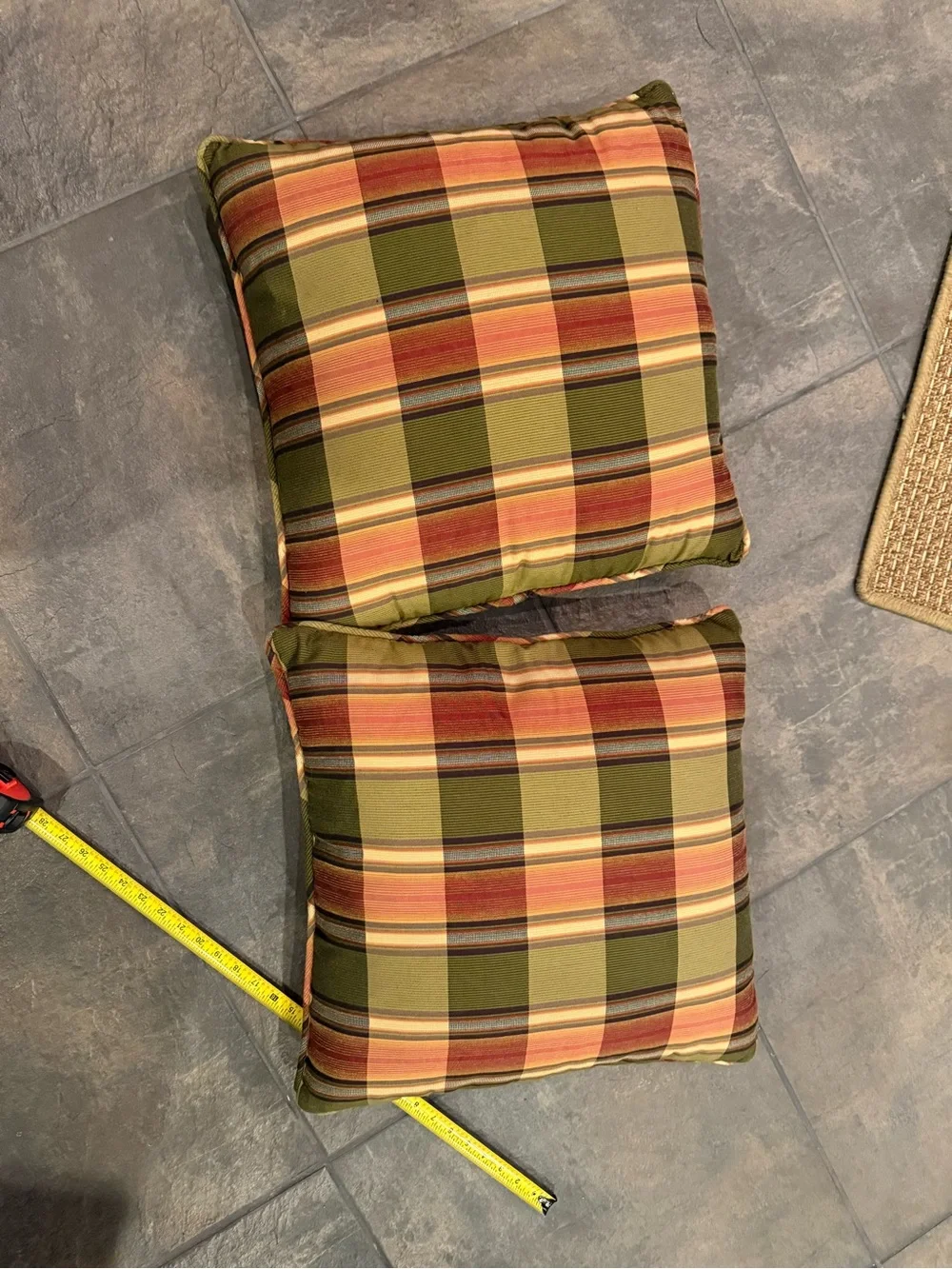 Plaid Outdoor Accent Pillow - Olive, Rust, Cream